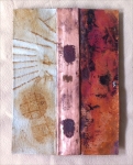FIRE AND RUST, Copper and rust on silk, 9X12. 